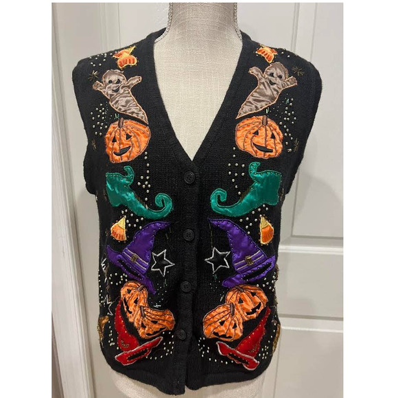 Y2k Halloween Sweater Vest Colorful, 3d Embroidered Design - Picture 1 of 6